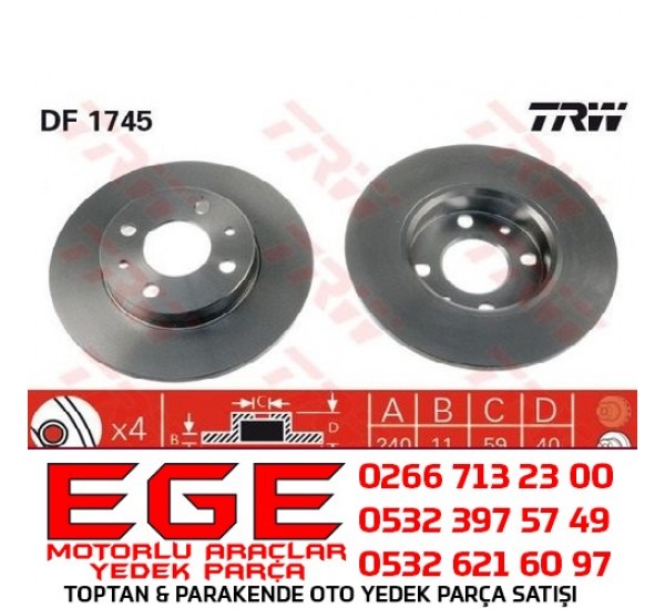 TEMPRA ÖN FREN DİSKİ TİPO ÖN FREN DİSKİ FIAT TEMPRA TİPO ÖN FREN AYNASI TRW  DF1745